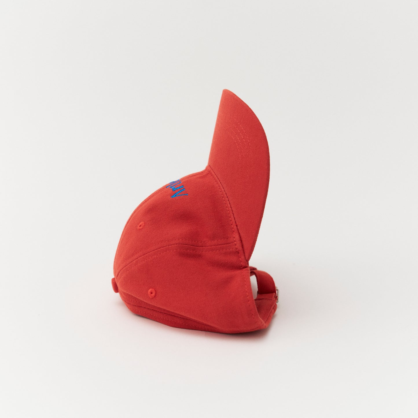 Artless red cap with blue text