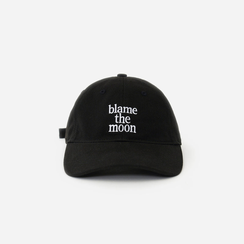 Black Artless Blame the Moon organic dad cap, front view