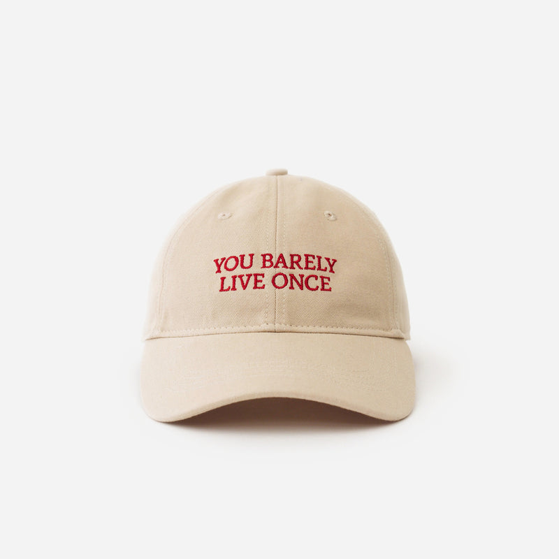 Sand Artless You Barely Live Once organic dad cap, front view