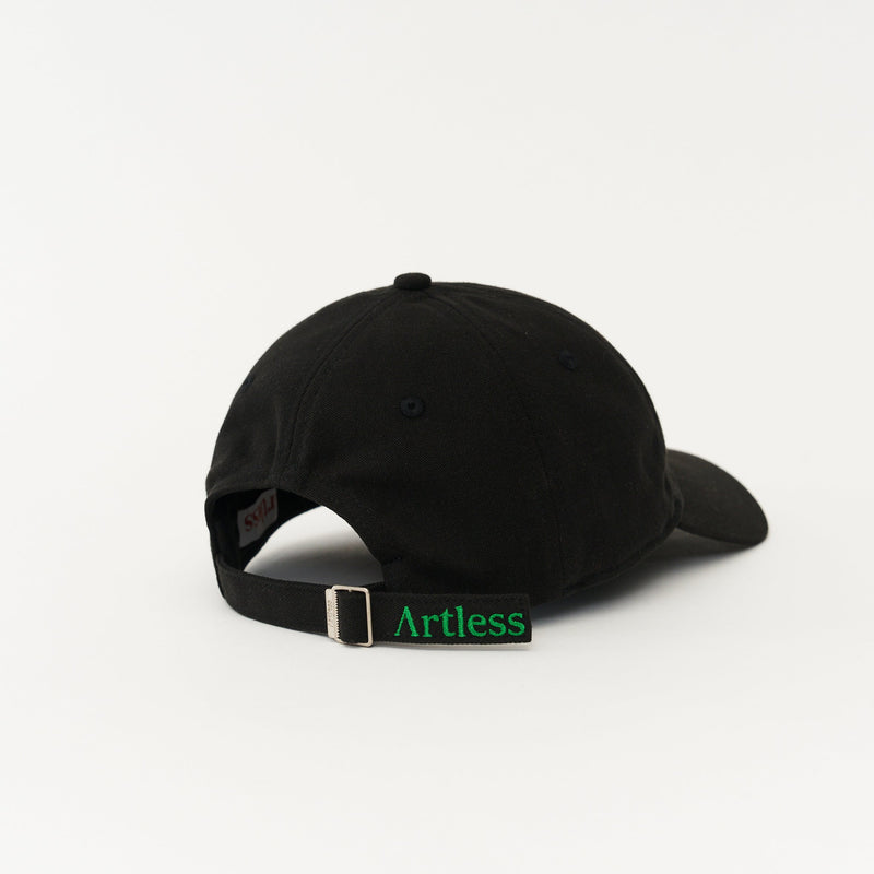 Black Artless You Barely Live Once organic dad cap with green embroidery, unstructured 6-panel GOTS organic cotton