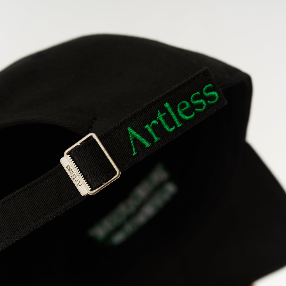 Black Artless You Barely Live Once organic dad cap with green embroidery, unstructured 6-panel GOTS organic cotton