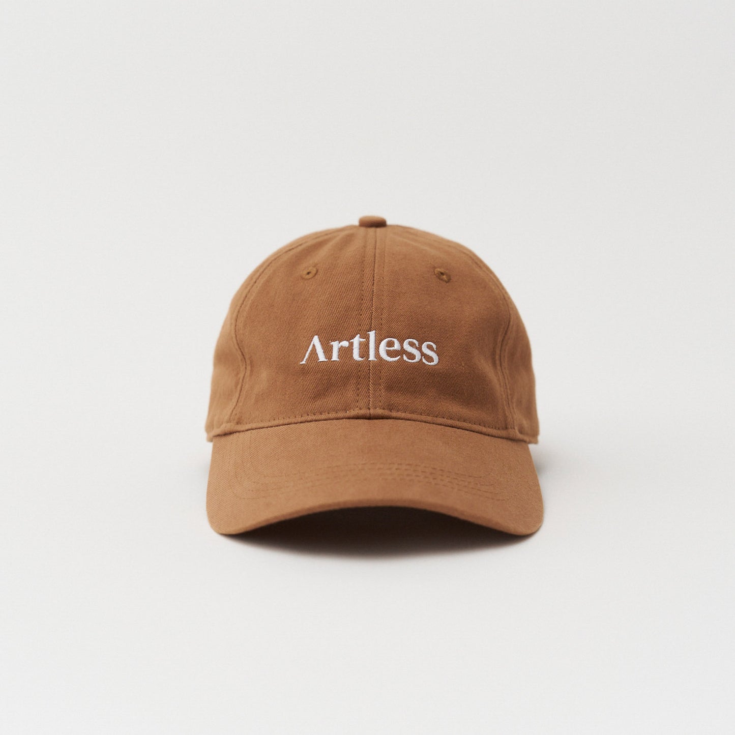 Brown unstructured 6-panel dad cap made from GOTS certified organic cotton by Artless fron view