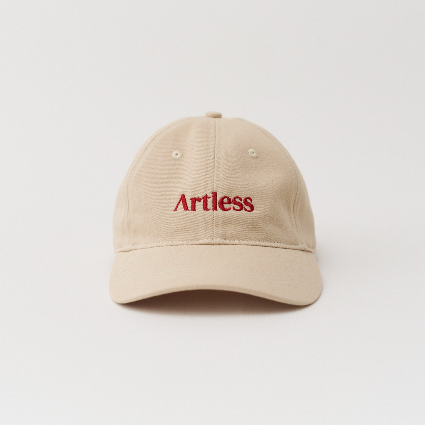 Sand coloured unstructured 6-panel dad cap made from GOTS certified organic cotton by Artless