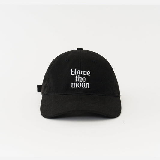 Black Artless Blame the Moon organic dad cap, front view