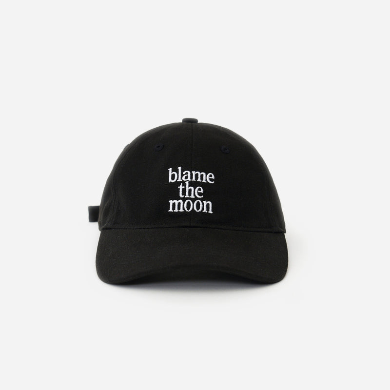 Black Artless Blame the Moon organic cotton dad cap, front view