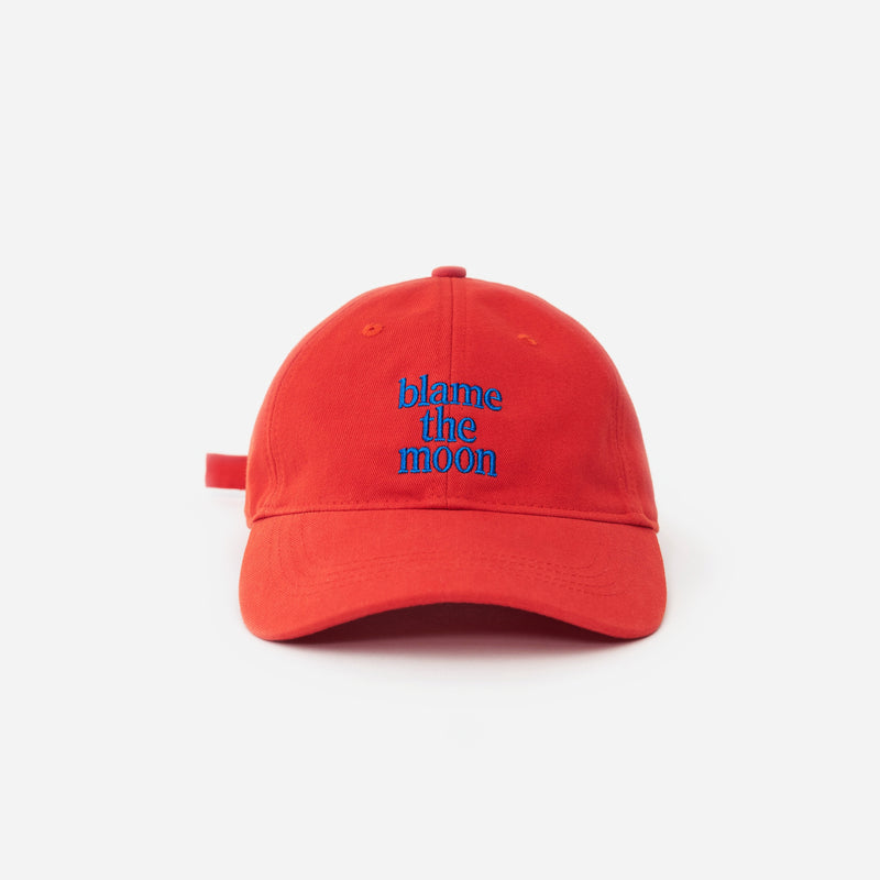 Red Artless Blame the Moon organic cotton dad cap, front view