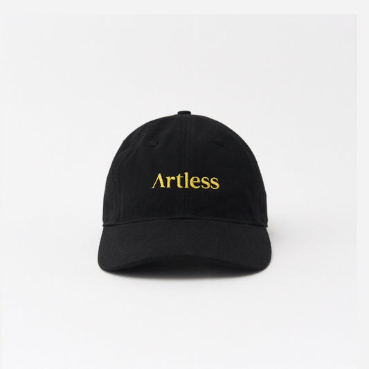 Black Artless logo organic dad cap, front view