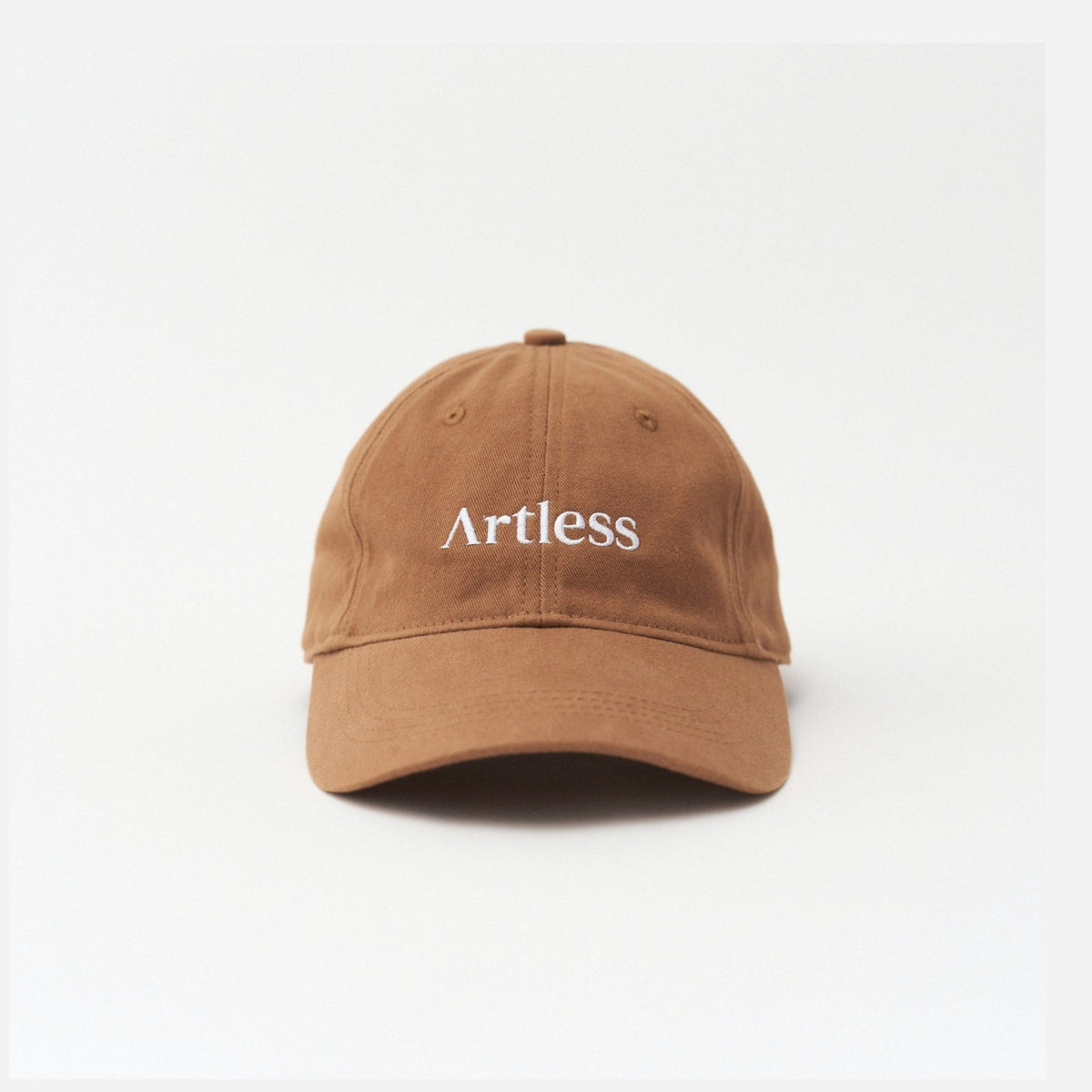 Brown Artless logo organic dad cap, front view