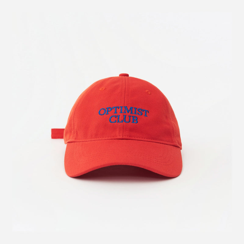 Red Artless Optimist Club organic cotton dad cap, front view