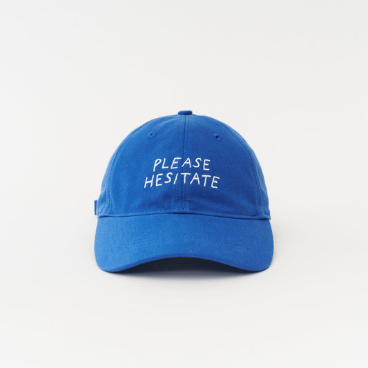 Blue Artless Please Hesitate organic dad cap, front view