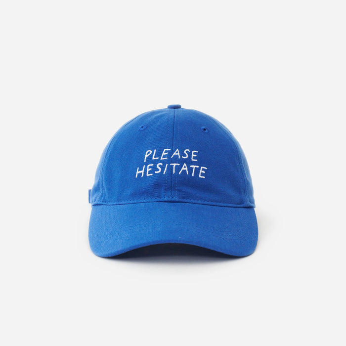Blue Artless Please Hesitate organic dad cap, front view