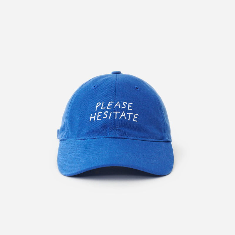 Blue Artless Please Hesitate organic cotton dad cap, front view
