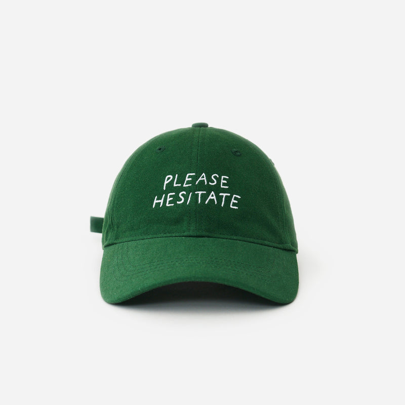 Green Artless Please Hesitate organic cotton dad cap, front view