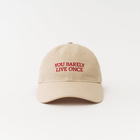 Sand Artless You Barely Live Once organic dad cap, front view
