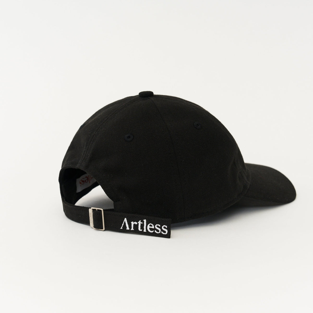 Black Artless blame the moon organic dad cap, side view, GOTS organic cotton