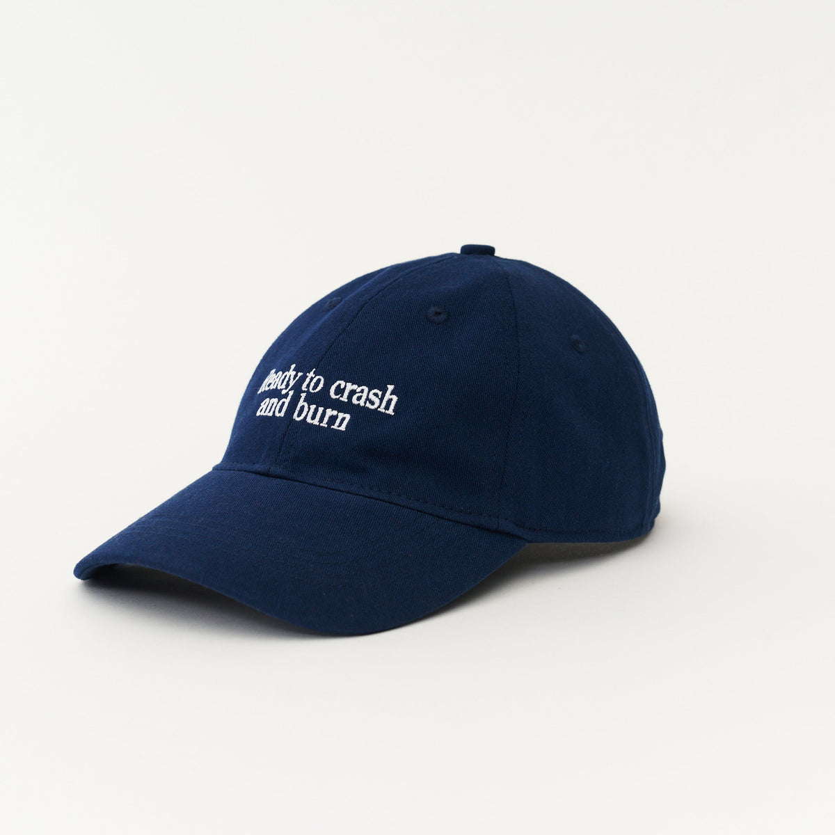 Navy Artless Ready to crash and burn organic dad cap, unstructured 6-panel GOTS organic cotton