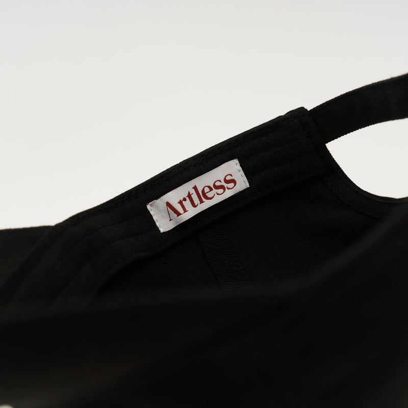Black Artless You Barely Live Once organic dad cap with green embroidery, unstructured 6-panel GOTS organic cotton