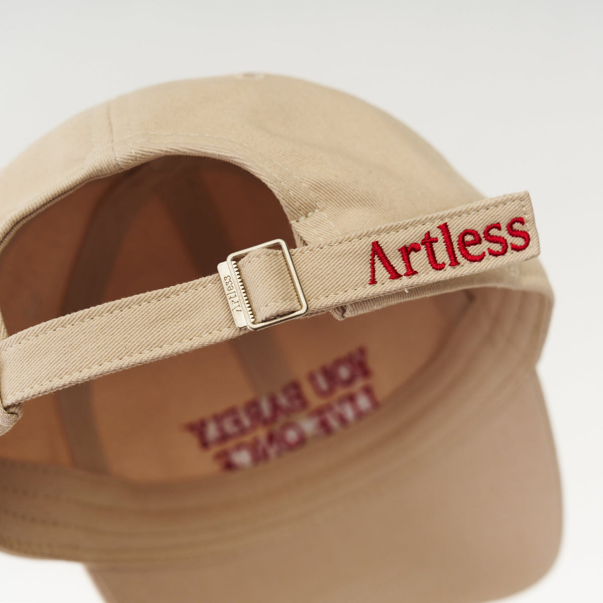 Sand Artless You Barely Live Once organic dad cap with red embroidery, unstructured 6-panel GOTS organic cotton