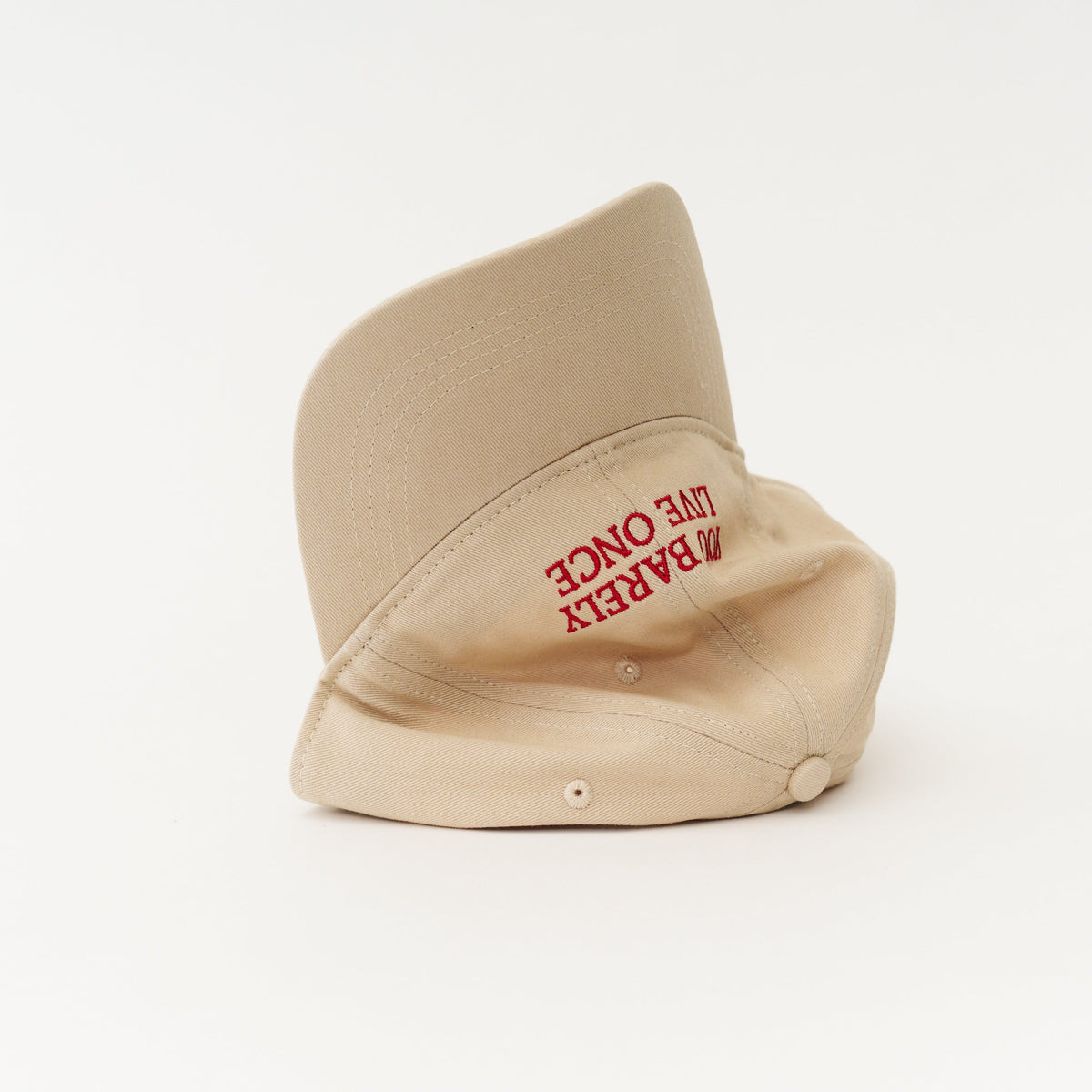 Sand Artless You Barely Live Once organic dad cap with red embroidery, unstructured 6-panel GOTS organic cotton