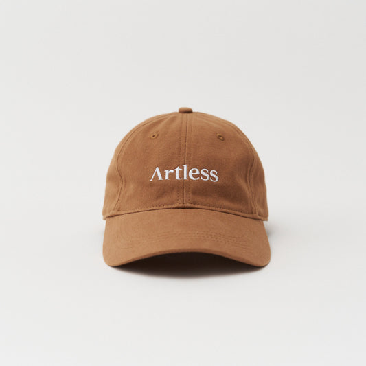 Brown unstructured 6-panel dad cap made from GOTS certified organic cotton by Artless fron view