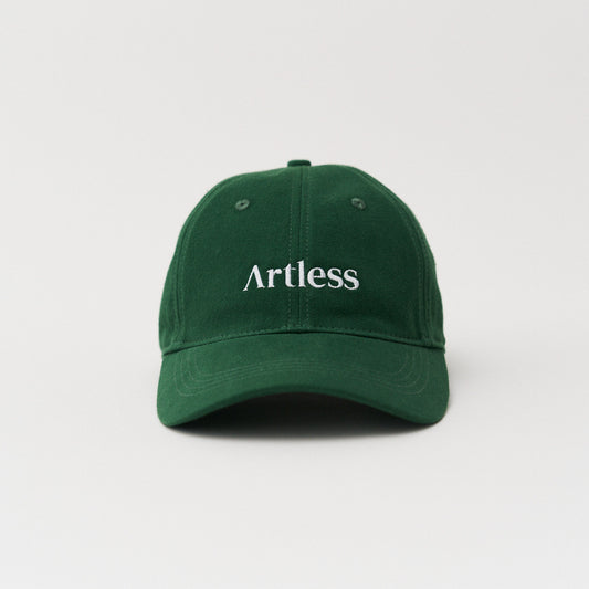 Green unstructured 6-panel dad cap made from GOTS certified organic cotton by Artless front view